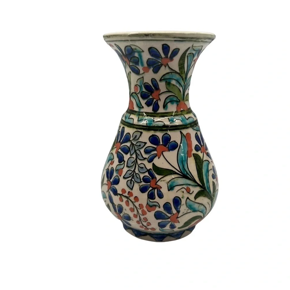 Decorative Mini Blue Red Floral Ceramic Vase Made In Turkey